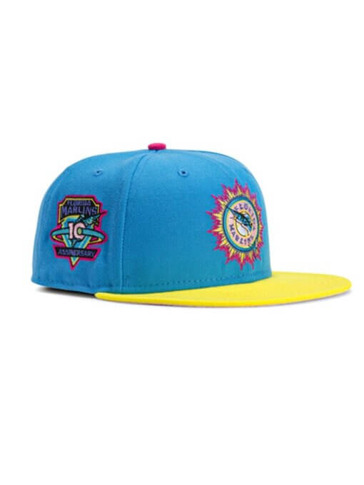 Miami Marlins Aux Pack 10th Anniversary Patch New Era 59FIFTY Fitted Hat 7 1/4