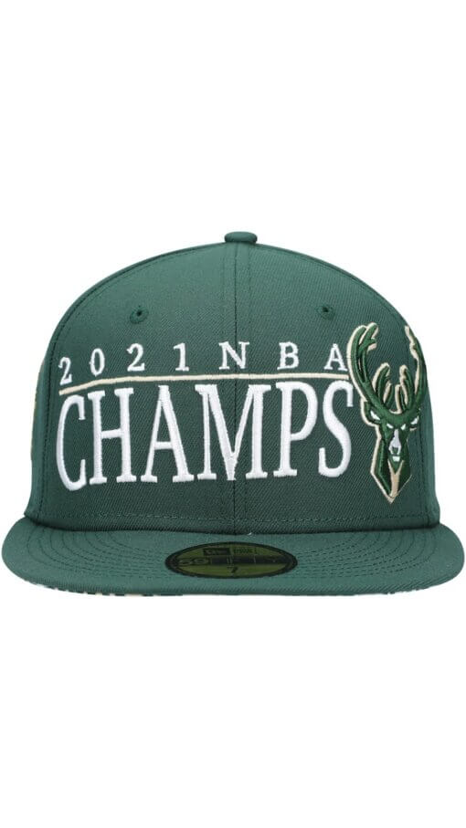 Milwaukee Bucks 2021 NBA Champs Retro Pop Undervisor New Era 59FIFTY Fitted Hat 7 1/4 - Hunter Green - Image 2