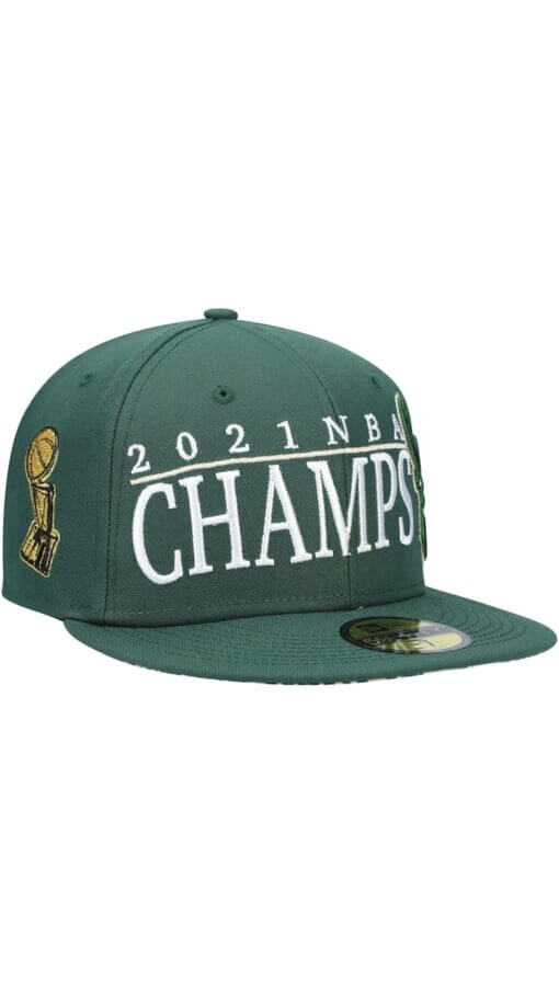 Milwaukee Bucks 2021 NBA Champs Retro Pop Undervisor New Era 59FIFTY Fitted Hat 7 1/4 - Hunter Green - Image 3