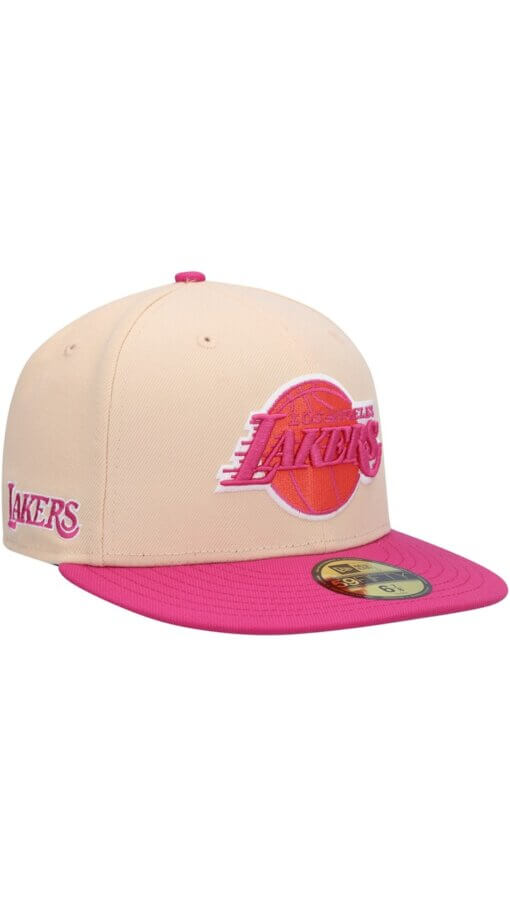 Los Angeles Lakers Passion Mango New Era 59FIFTY Fitted Hat 7 3/8 - Image 3