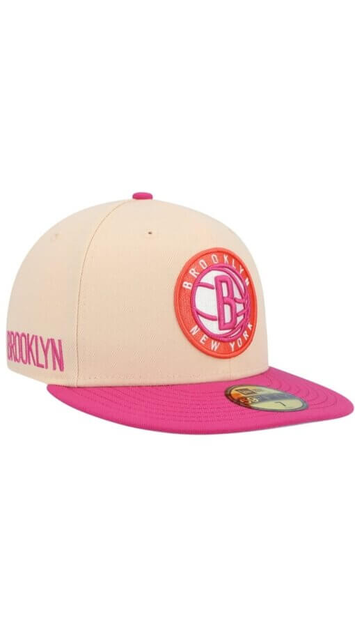 Brooklyn Nets Passion Mango New Era 59FIFTY Fitted Hat 7 1/2 – Orange/Pink - Image 3