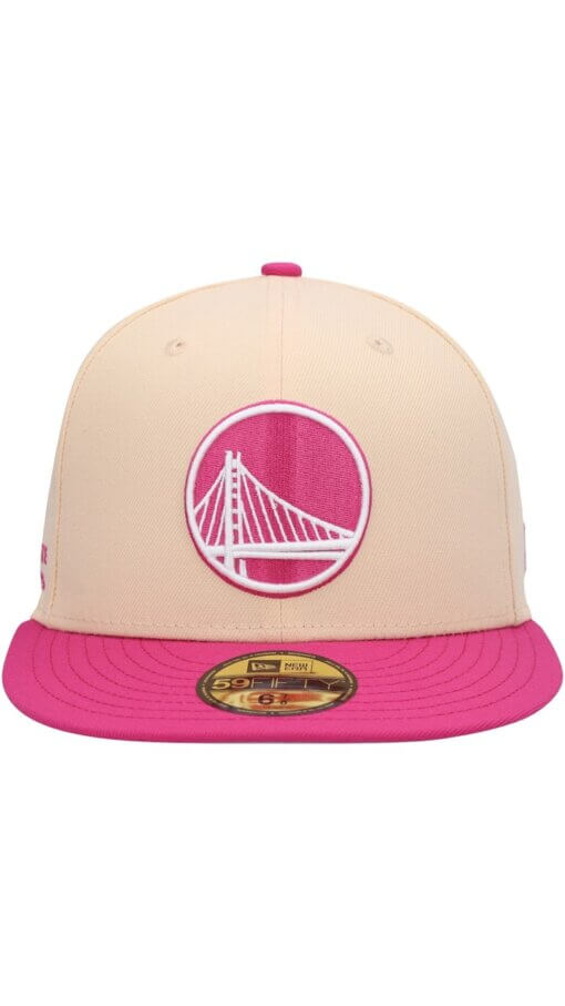 Golden State Warriors Passion Mango New Era 59FIFTY Fitted Hat 7 1/2 - Orange/Pink - Image 2