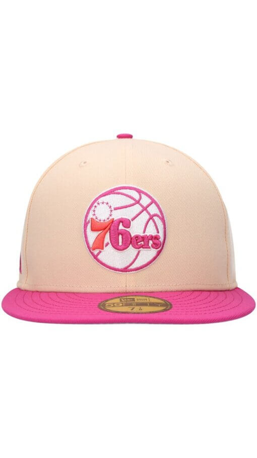 Philadelphia 76ers Passion Mango New Era 59FIFTY Fitted Hat 7 1/8 - Orange/Pink - Image 2