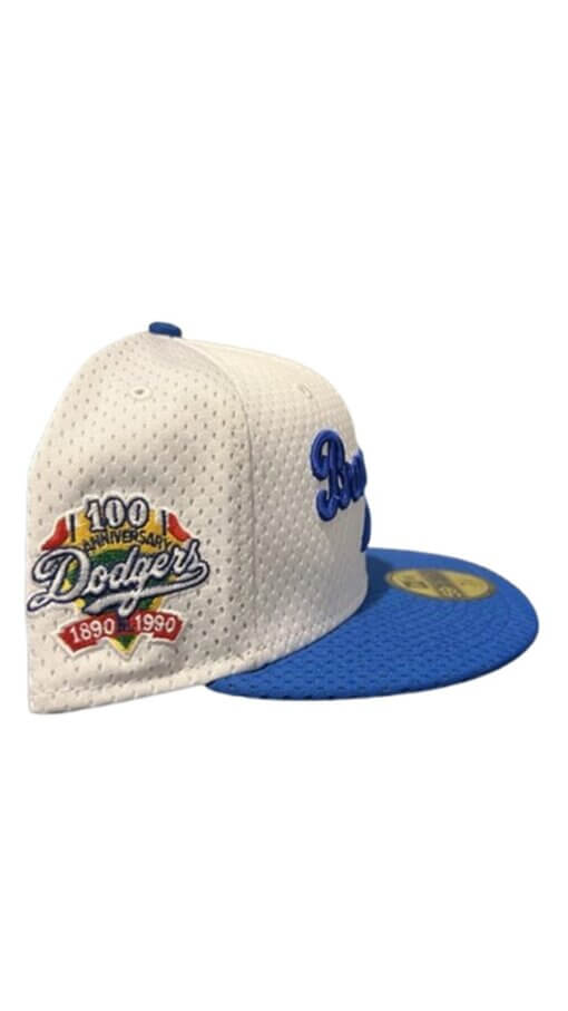 Brooklyn Dodgers Mesh 100th Anniversary New Era 59FIFTY Fitted Hat 7 1/2 – White/Royal - Image 3