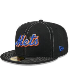 New York Mets Touch of Gold New Era Fitted Hat 7 1/4 - Black