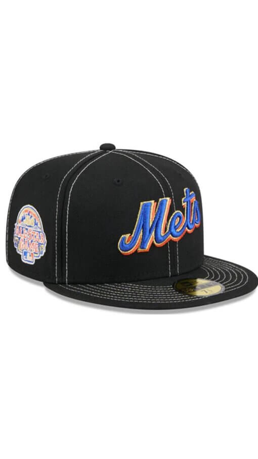 New York Mets Touch of Gold New Era Fitted Hat 7 1/4 - Black - Image 3