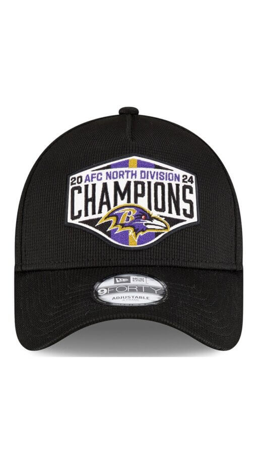 Baltimore Ravens 2024 AFC North Division Champions Locker Room New Era 9FORTY Adjustable Hat - Black - Image 2