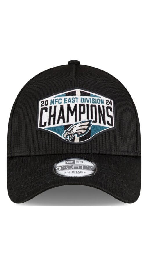 Philadelphia Eagles 2024 NFC East Division Champions Locker Room New Era 9FORTY Adjustable Hat - Black - Image 2