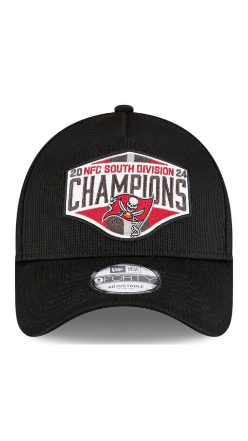 Tampa Bay Buccaneers 2024 NFC South Division Champions Locker Room New Era 9FORTY A-Frame Adjustable Hat - Black - Image 2