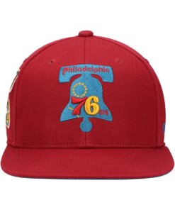 Alternative view of Philadelphia 76ers 1967 World Champions Mitchell & Ness Hardwood Classics Fitted Hat 7 1/8 - Red