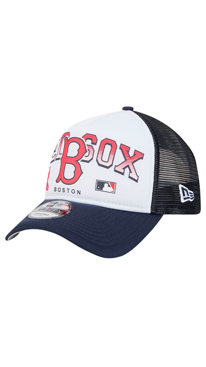 Boston Red Sox Retro Wordmark New Era 9FORTY A-Frame Trucker Adjustable Hat - White