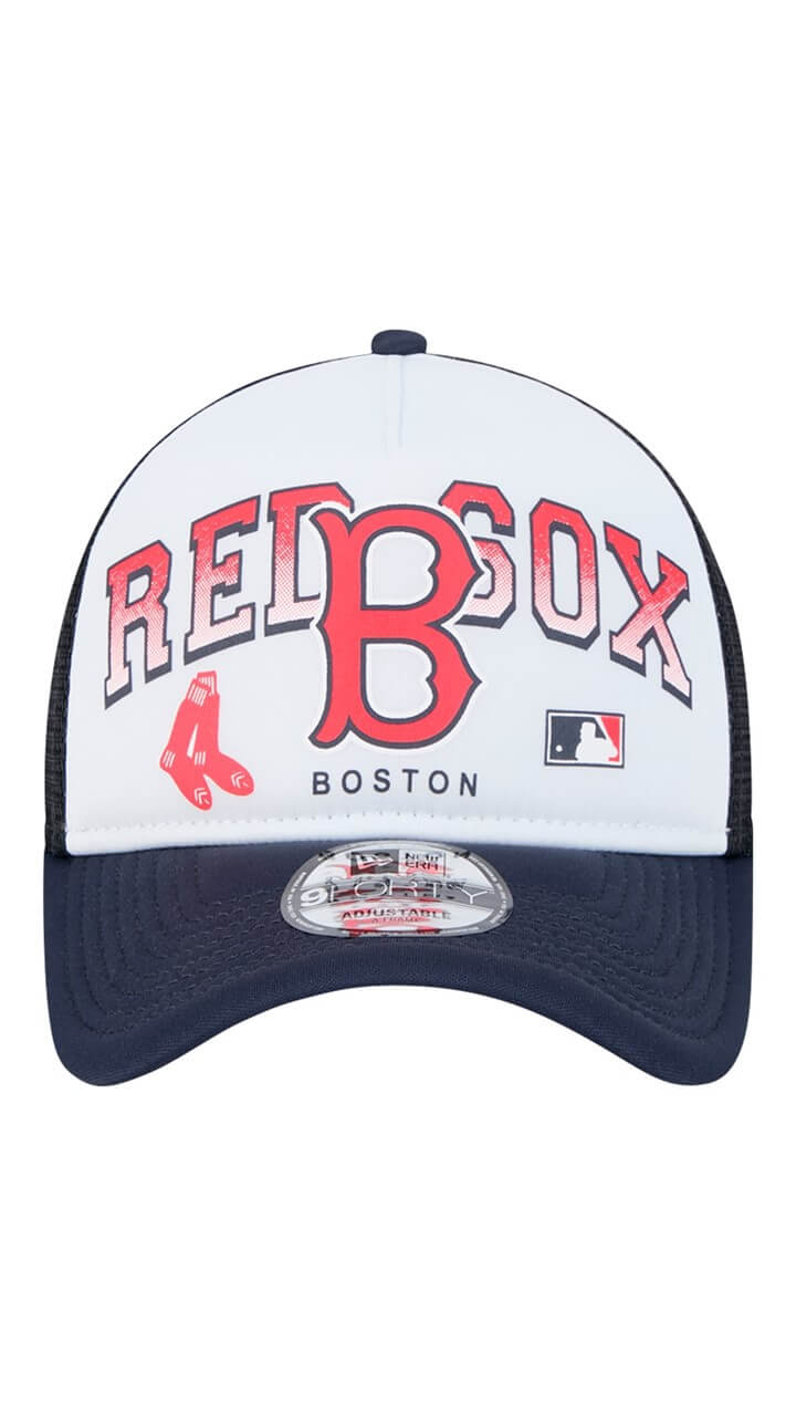 Boston Red Sox Retro Wordmark New Era 9FORTY A-Frame Trucker Adjustable Hat - White - Image 2