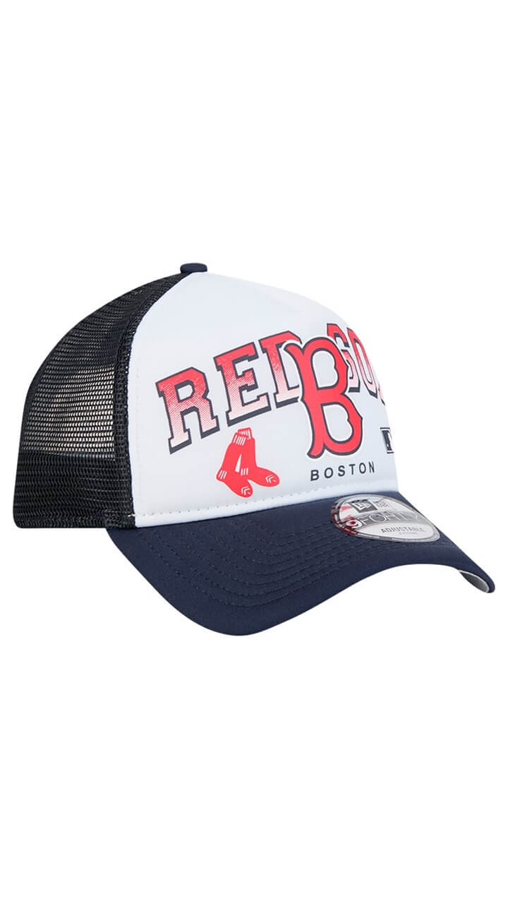 Boston Red Sox Retro Wordmark New Era 9FORTY A-Frame Trucker Adjustable Hat - White - Image 3